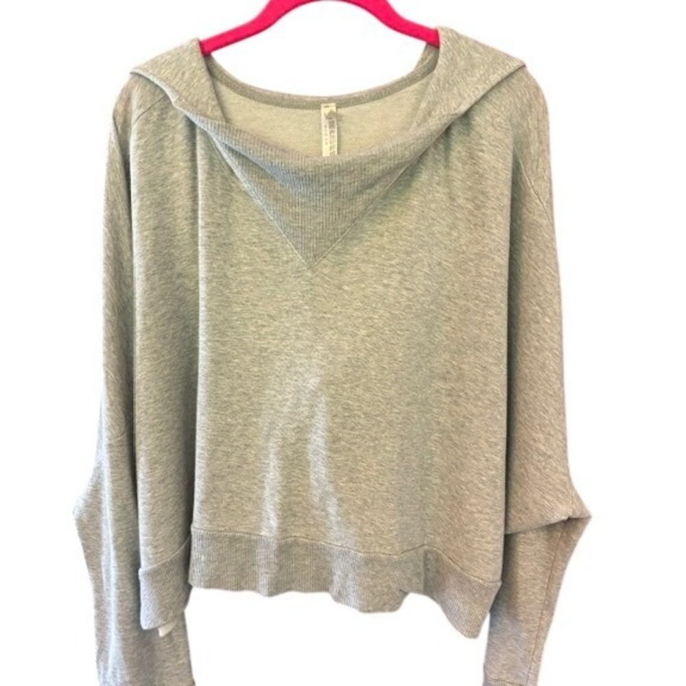 Free People Hoodie Women L Gray‎ Excellent Cropped Batwing Sleeve Pullover